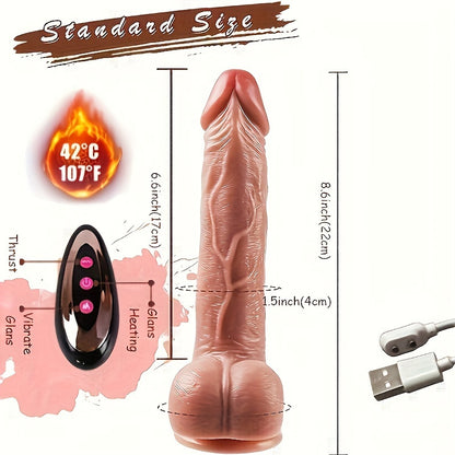 1pc, Sex Toys, Massager, 8.6in Realistic Fake Penis Vibrator Sex Toy, 10 Extendable, 10 Vibrations, Heatable, Remote Control, Liquid Silicone, USB Charging, Powerful Suction Cup