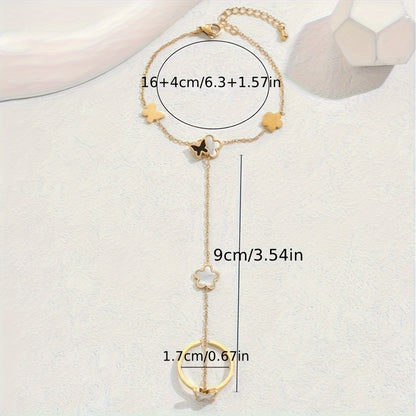 Elegant Butterfly and Flower Alloy Hand Chain Ring Bracelet