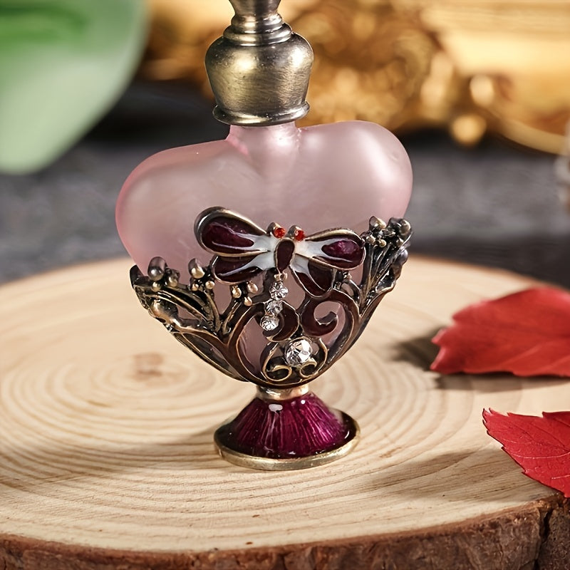 0.14oz Dragonfly Heart-Shaped Diamond-Encrusted Glass Perfume Bottle - Refillable & Reusable