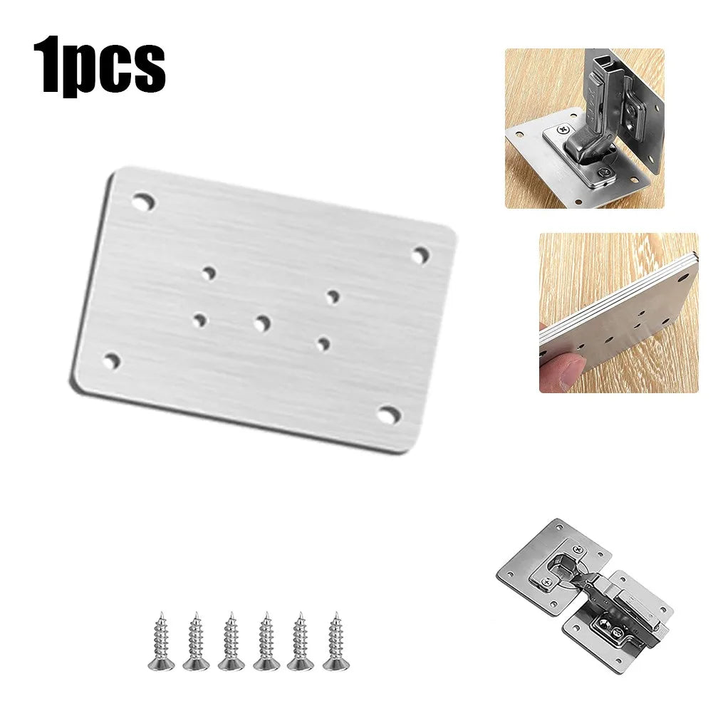 Cabinet Hinge Repair Plate Kit Kitchen Cupboard Door Hinge Mounting Plate with Holes Flat Fixing Brace Brackets