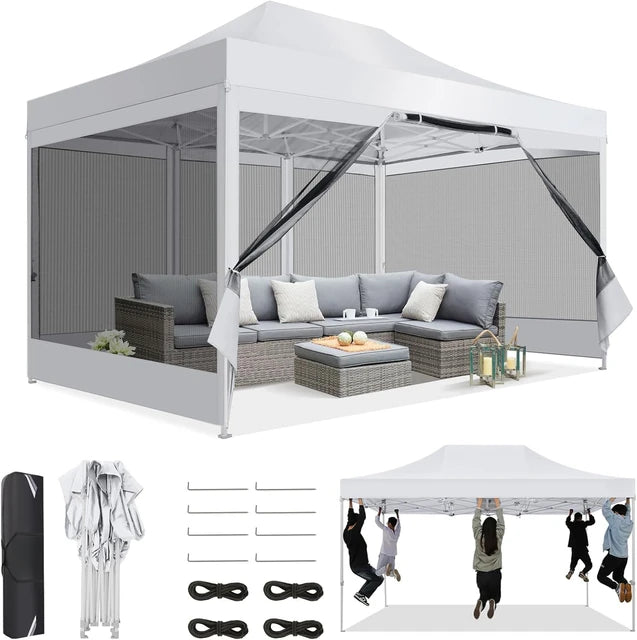 Canopy Tent 10X15 Heavy-Duty, Pop-Up Gazebo with Mosquito Netting, Waterproof Canopy with Sidewalls, Party Tent with Carry Bag