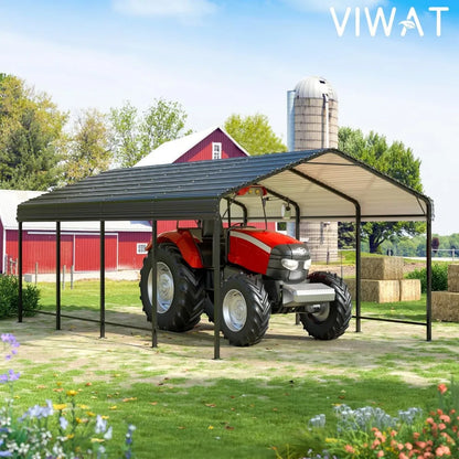 Carport 12X20 FT Metal Carport with Enhanced Base Outdoor Heavy Duty Garage Galvanized Car Shelter for Pickup, Boat