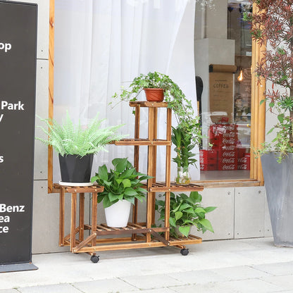 Wooden Plant Stand with Wheels