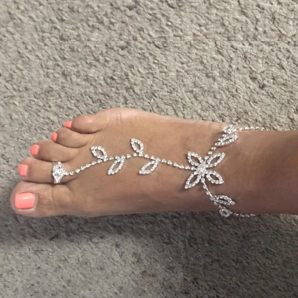 Rhinestone Leaf Finger Anklet Bracelet™