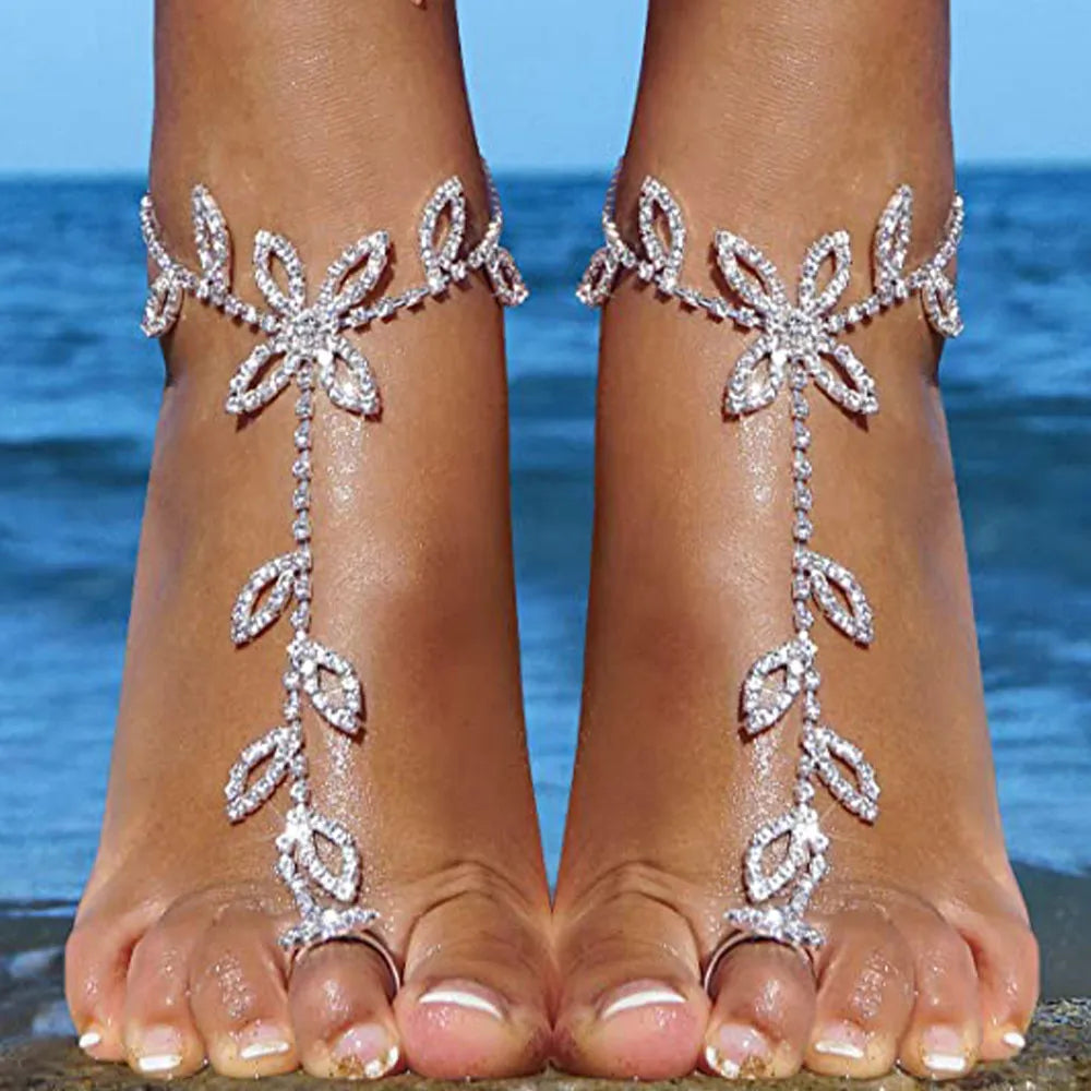 Rhinestone Leaf Finger Anklet Bracelet™