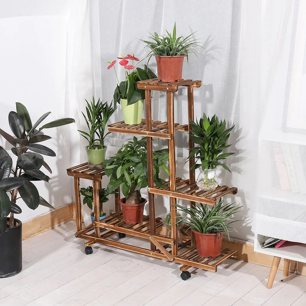 Wooden Plant Stand with Wheels