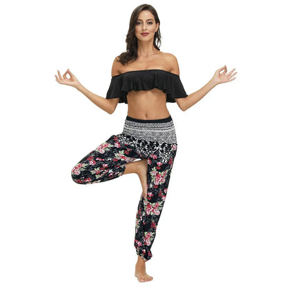 1PC Boho Loose Yoga Pants High Waist Elasticity Trousers for Women and Men Bohemian Hippie Elegant Casual Beach Pants