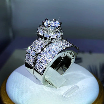 Ladies White Zircon Pair Ring Platinum