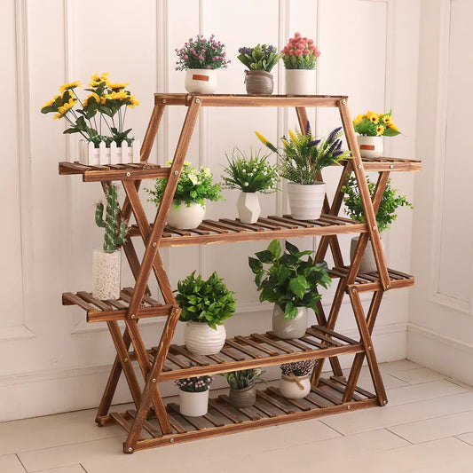 Floral Vertex Tiered Wood Plant Display