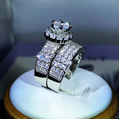 Ladies White Zircon Pair Ring Platinum