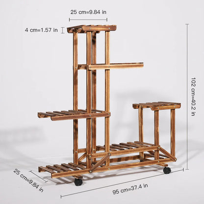 Wooden Plant Stand with Wheels