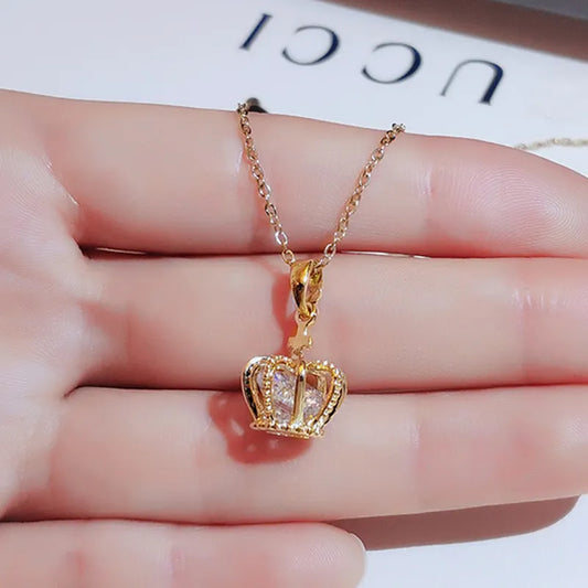 14K Real Gold Regal Elegance Gold Crown Necklace