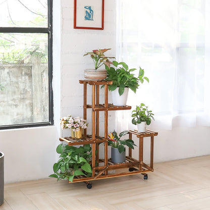 Wooden Plant Stand with Wheels