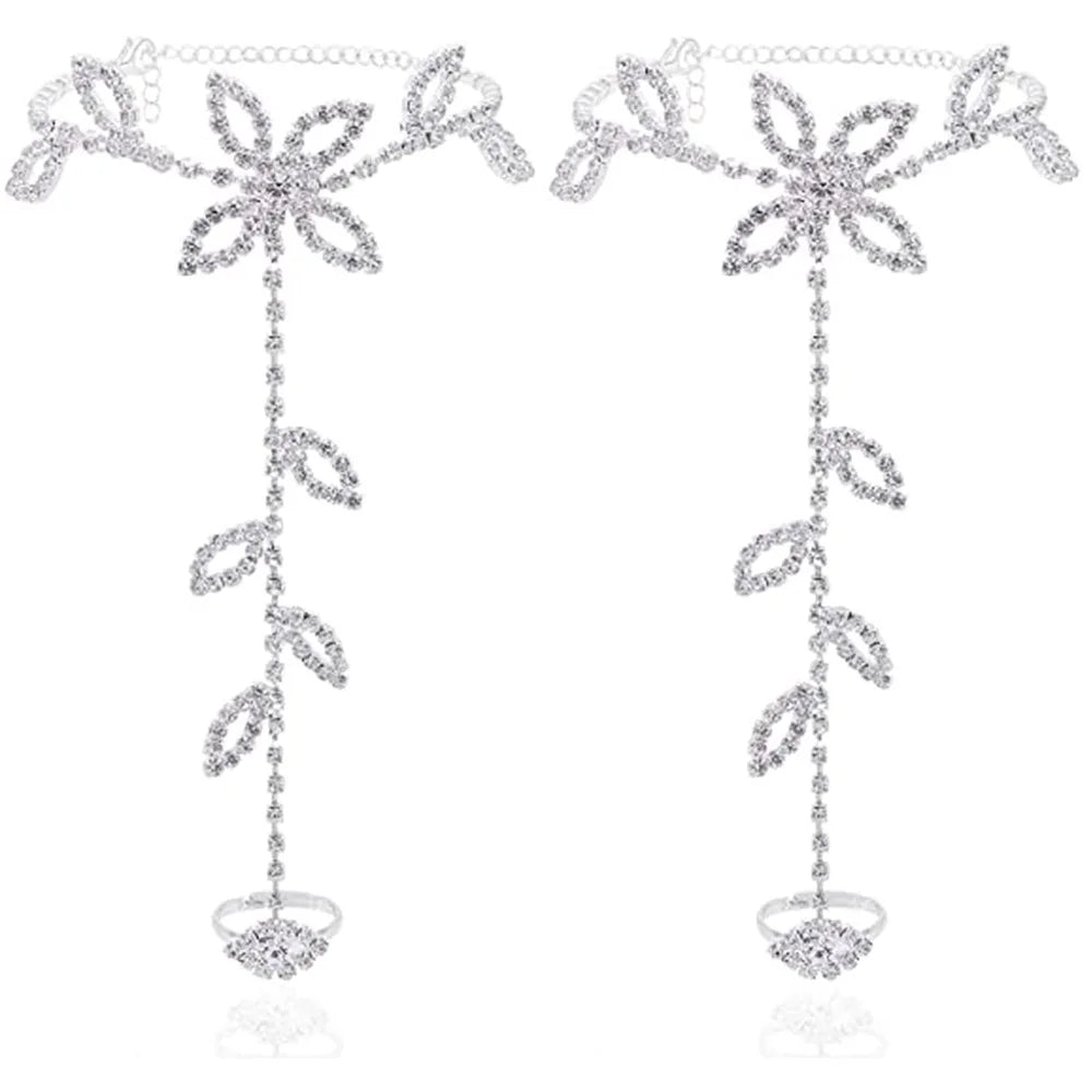 Rhinestone Leaf Finger Anklet Bracelet™