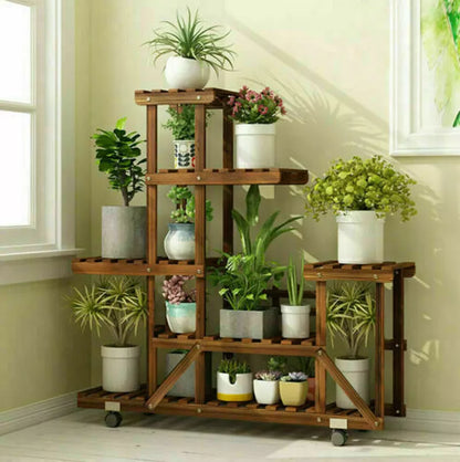 Wooden Plant Stand with Wheels