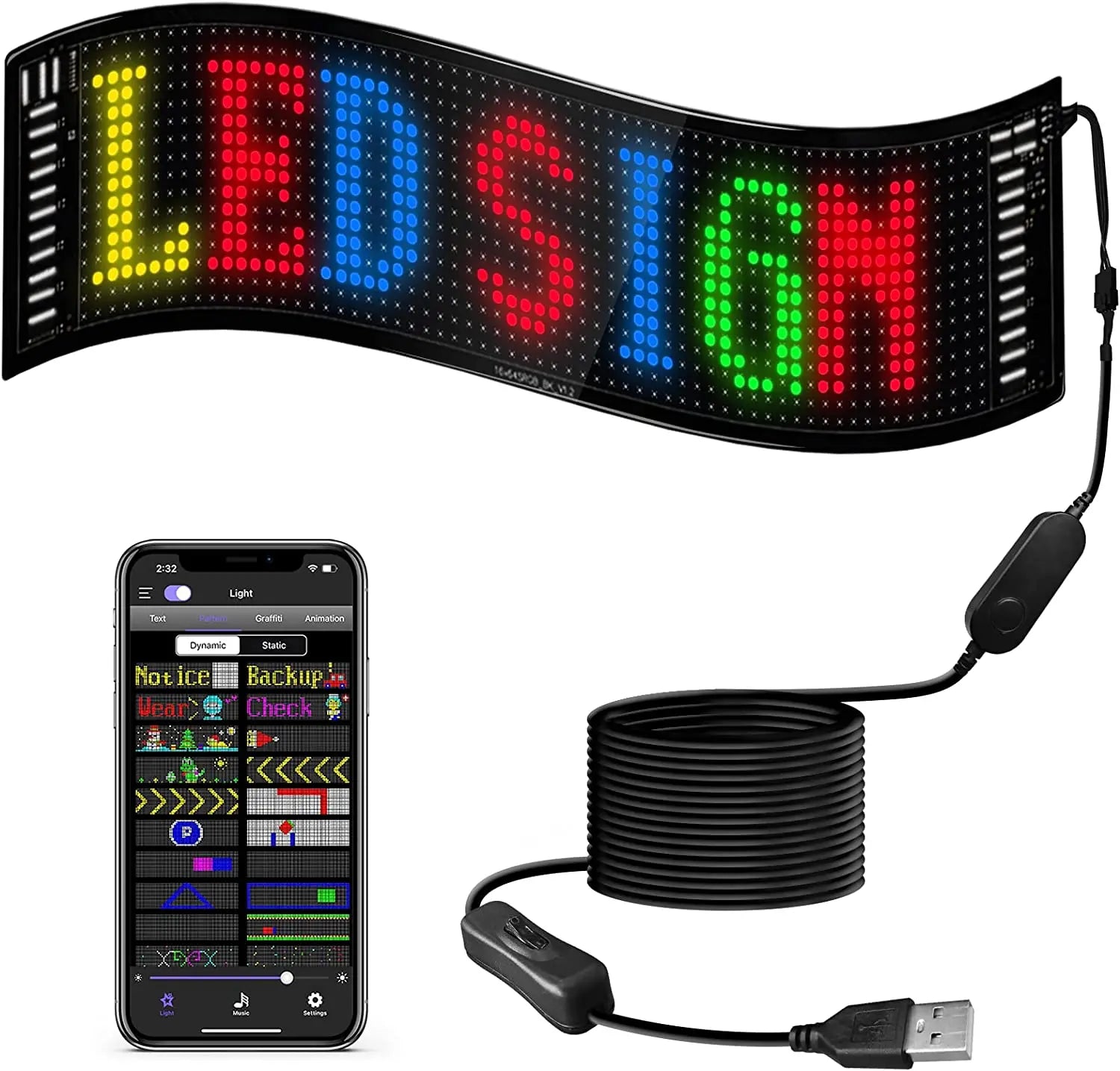 LED Matrix Pixel Panel ,USB 5V Flexible Addressable Text Animation Display