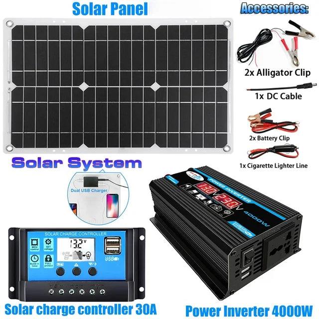 New Energy Solar Panel System 12V to 220V Inverter Solar Charging Household 4000W Solar Inverter Complete Power Generation Kit
