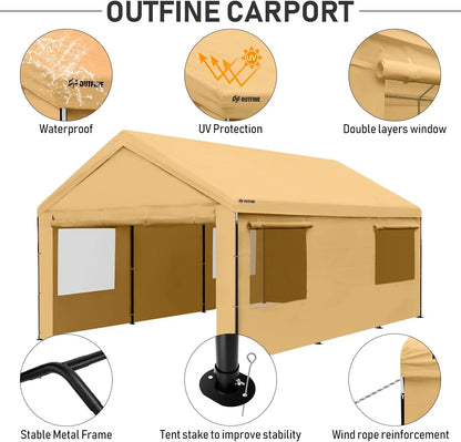 Carport Canopy 12X20 FT Heavy Duty Boat Car Canopy Garage with Removable Sidewalls and Roll-Up Ventilated Windows