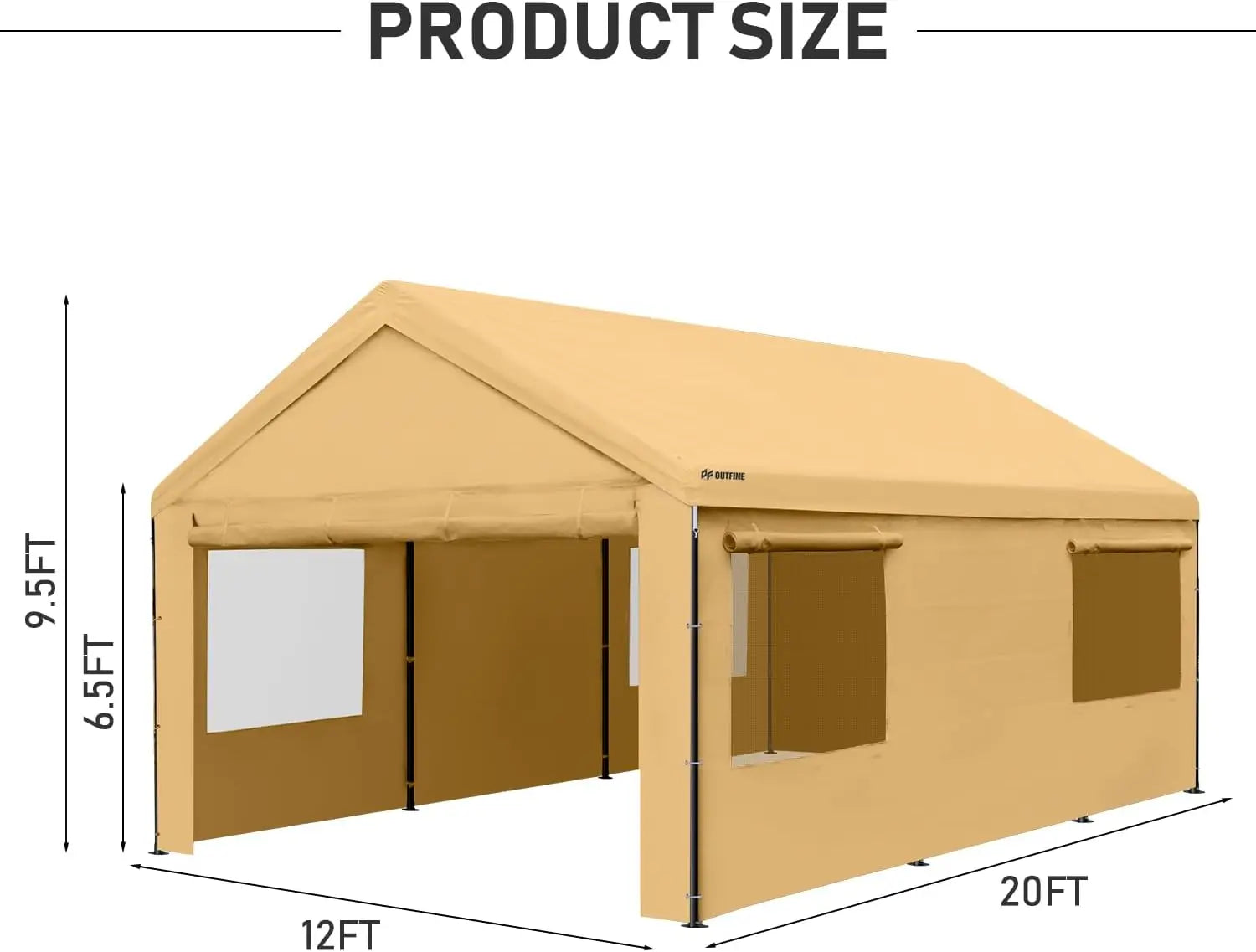 Carport Canopy 12X20 FT Heavy Duty Boat Car Canopy Garage with Removable Sidewalls and Roll-Up Ventilated Windows