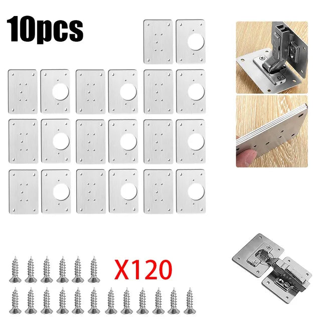 Cabinet Hinge Repair Plate Kit Kitchen Cupboard Door Hinge Mounting Plate with Holes Flat Fixing Brace Brackets