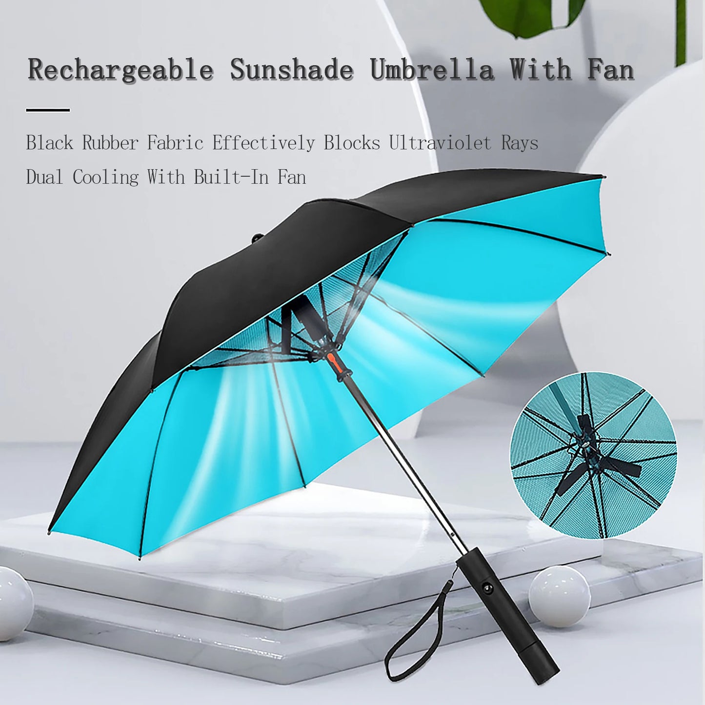 Portable Umbrella with Fan, UV Sun Umbrella, Safety Isolation Mesh, Super Wind Power, USB Rechargeable