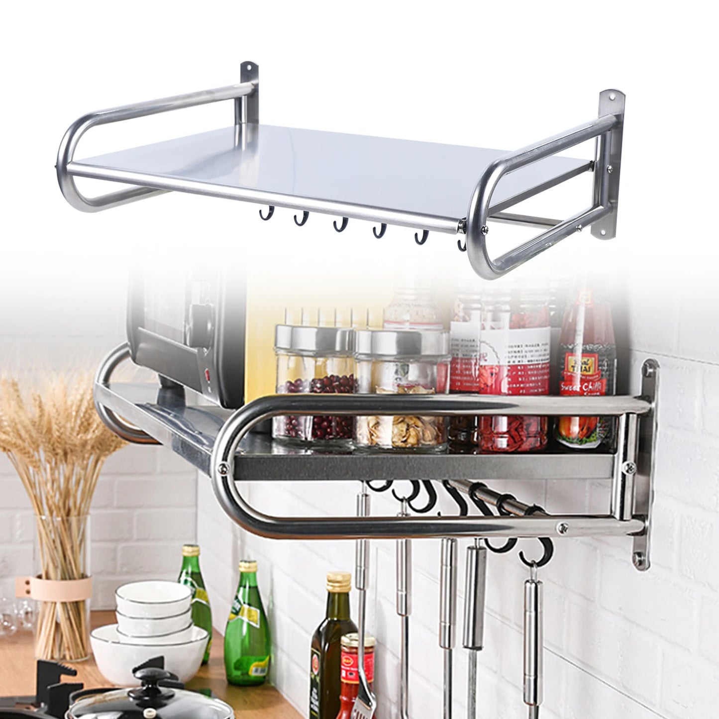 Wall-Mounted Microwave Oven Rack Stand Kitchen Office Pantry Organizer Shelf Microwave Oven Rack Wall-Mounted Kitchen Shelf