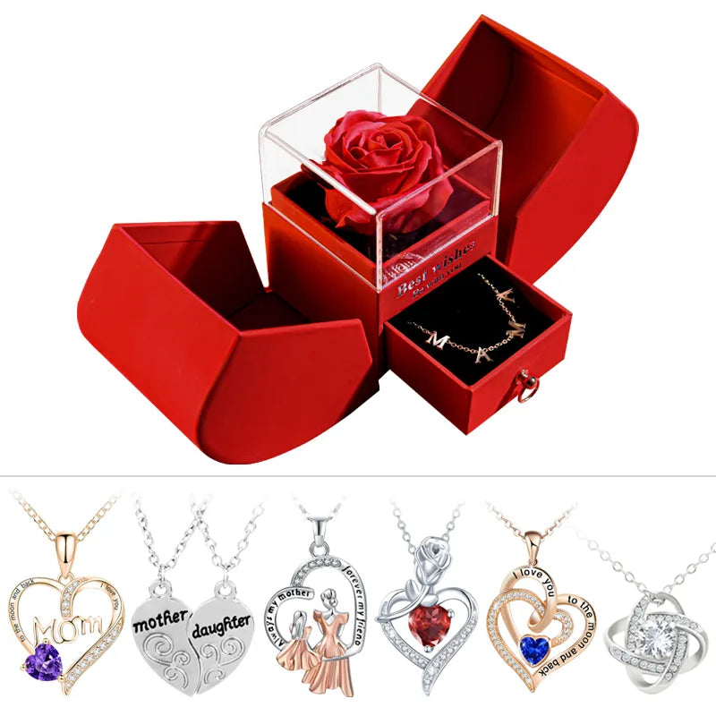 Women Eternal Rose Gift Box /w Heart Necklace