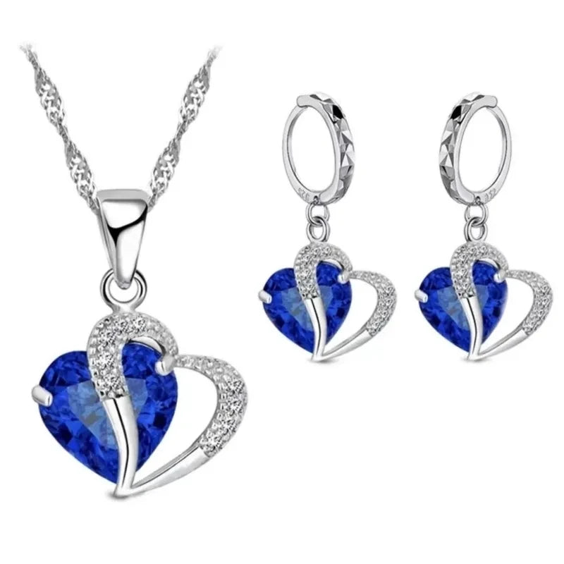 Luxury Women Sterling Silver Cubic Zircon Necklace Pendant Earrings Sets™