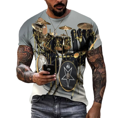 Drum Kit 3d Printed Men's T-Shirt Party Large Size Short Sleeve Premium Quick-Drying Comfortable