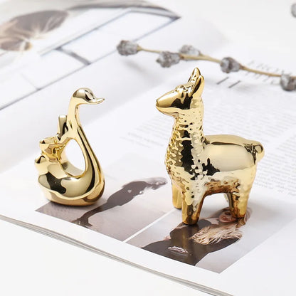 Petite Gilded Menagerie: Miniature Ceramic Animal Figurines"