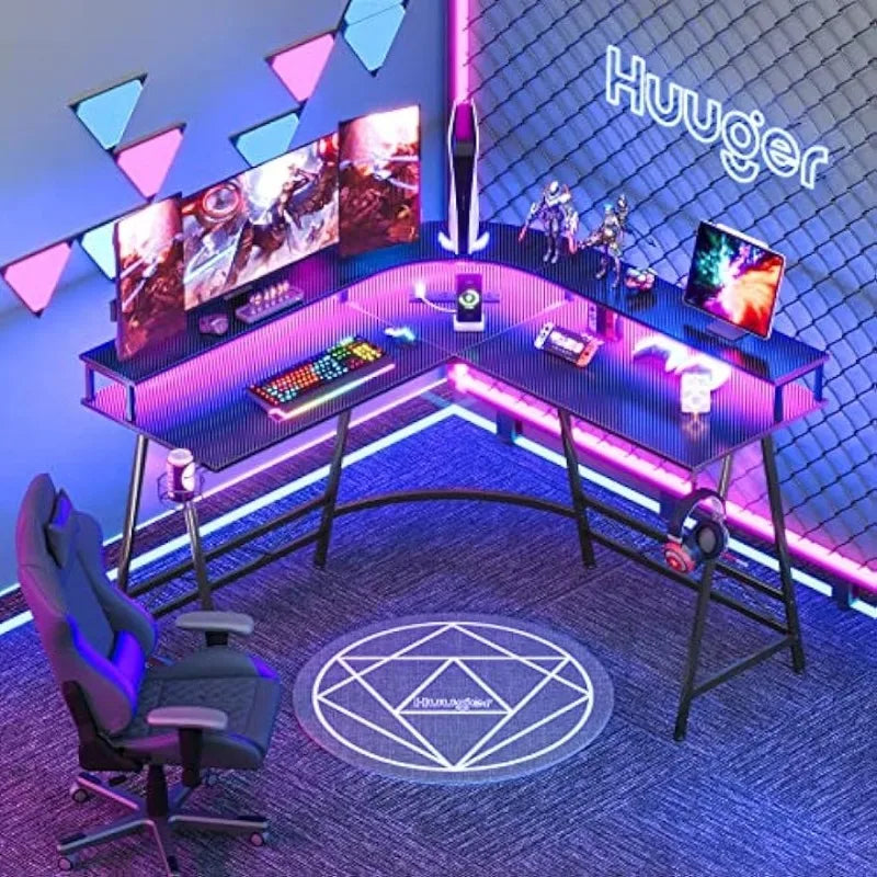 L Shaped Gaming Desk with LED Lights & Power Outlets™