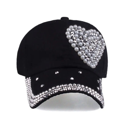 NEW Fashion Adjustable Heart Shaped Rhinestones Studded Peaked Cap Hat