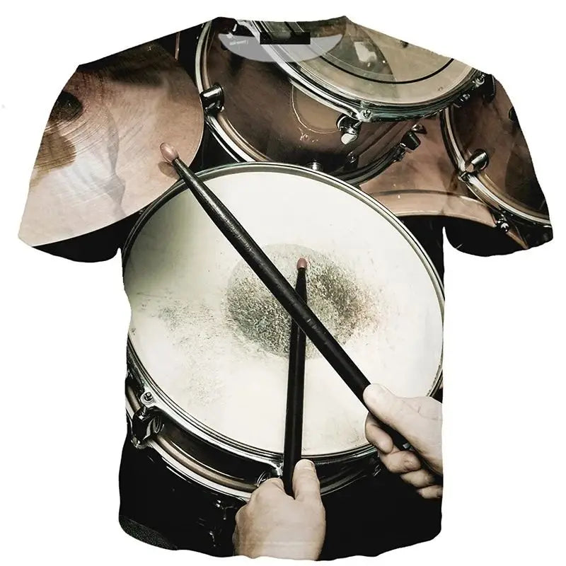 Trendy Street Drum Personality 3d Printed Short Sleeve T-Shirt Fashion