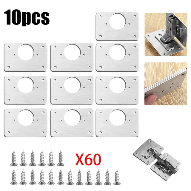 Cabinet Hinge Repair Plate Kit Kitchen Cupboard Door Hinge Mounting Plate with Holes Flat Fixing Brace Brackets