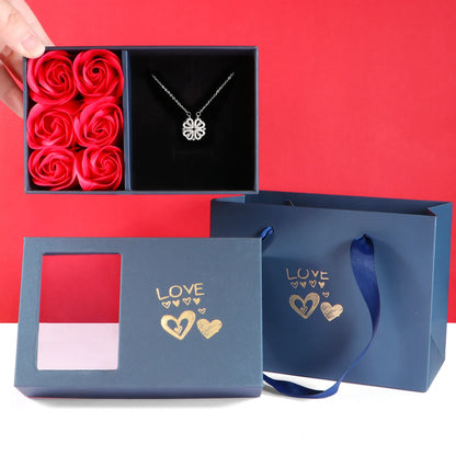 Four Leaf Clover Women Crystal Necklaces Rose Box