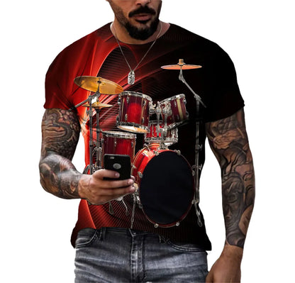 Drum Kit 3d Printed Men's T-Shirt Party Large Size Short Sleeve Premium Quick-Drying Comfortable