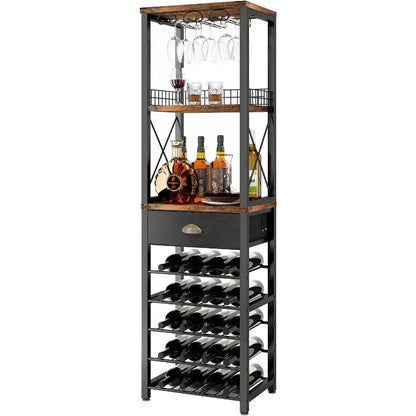 4-Tier Bar Cabinet with Integrated Tabletop