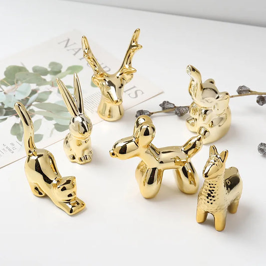 Petite Gilded Menagerie: Miniature Ceramic Animal Figurines"