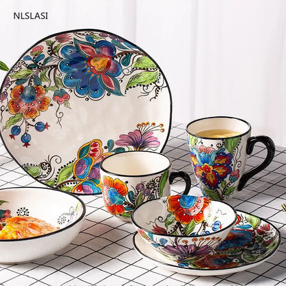 Ceramic Dinner Plate Bowl Cup Hand-painted creativity  Tableware Salad Cake Plate Milk Coffee cup Decorative plate