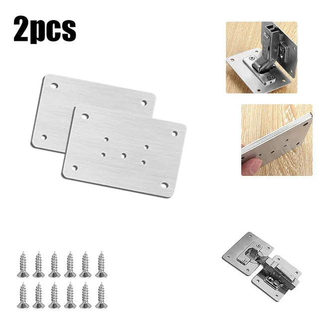 Cabinet Hinge Repair Plate Kit Kitchen Cupboard Door Hinge Mounting Plate with Holes Flat Fixing Brace Brackets