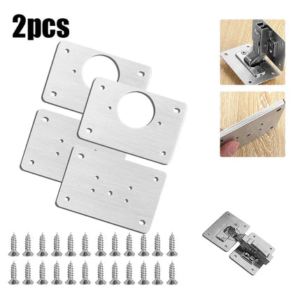 Cabinet Hinge Repair Plate Kit Kitchen Cupboard Door Hinge Mounting Plate with Holes Flat Fixing Brace Brackets