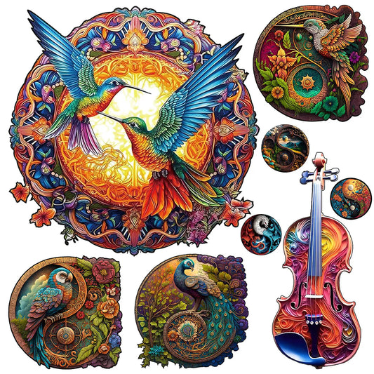 Animal Wooden Puzzles Twin Hummingbirds Collecting Honey Wood Jigsaw Puzzle™