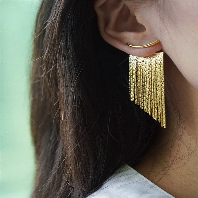 Statement Gold Color Bling Tassel Earrings