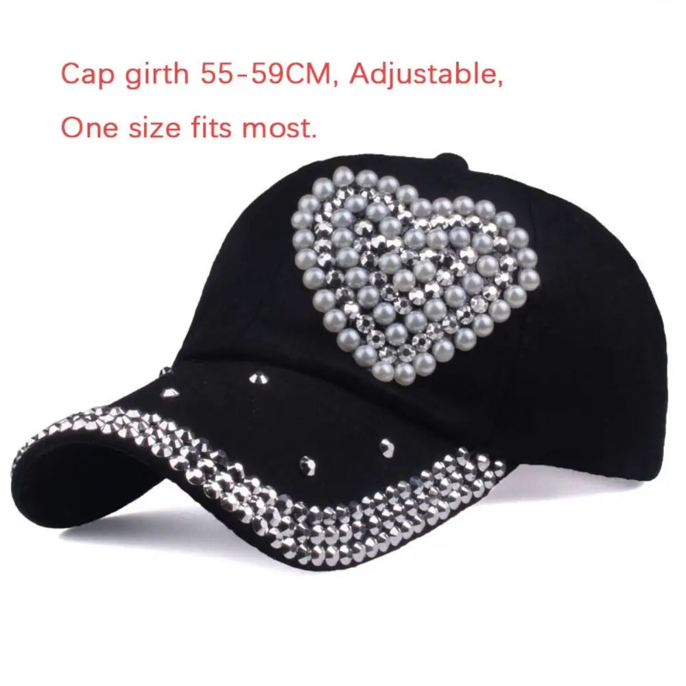 NEW Fashion Adjustable Heart Shaped Rhinestones Studded Peaked Cap Hat