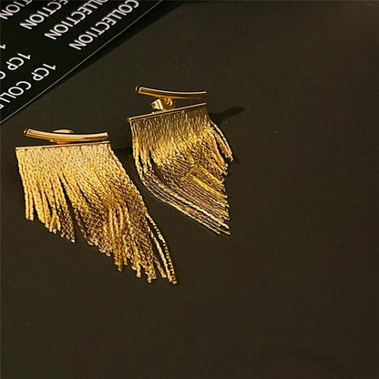 Statement Gold Color Bling Tassel Earrings