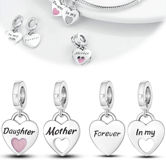 Pandora 925 Silver Charms Mother's Day Daughter Heart Charm