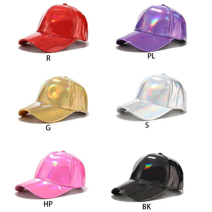 Vintage Faux Leather Adjustable Baseball Cap Men and Women for Sun for Protection Holographic