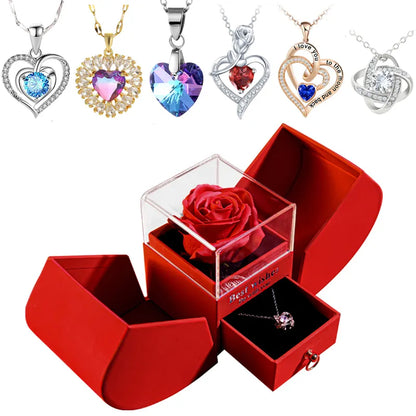 Women Eternal Rose Gift Box /w Heart Necklace