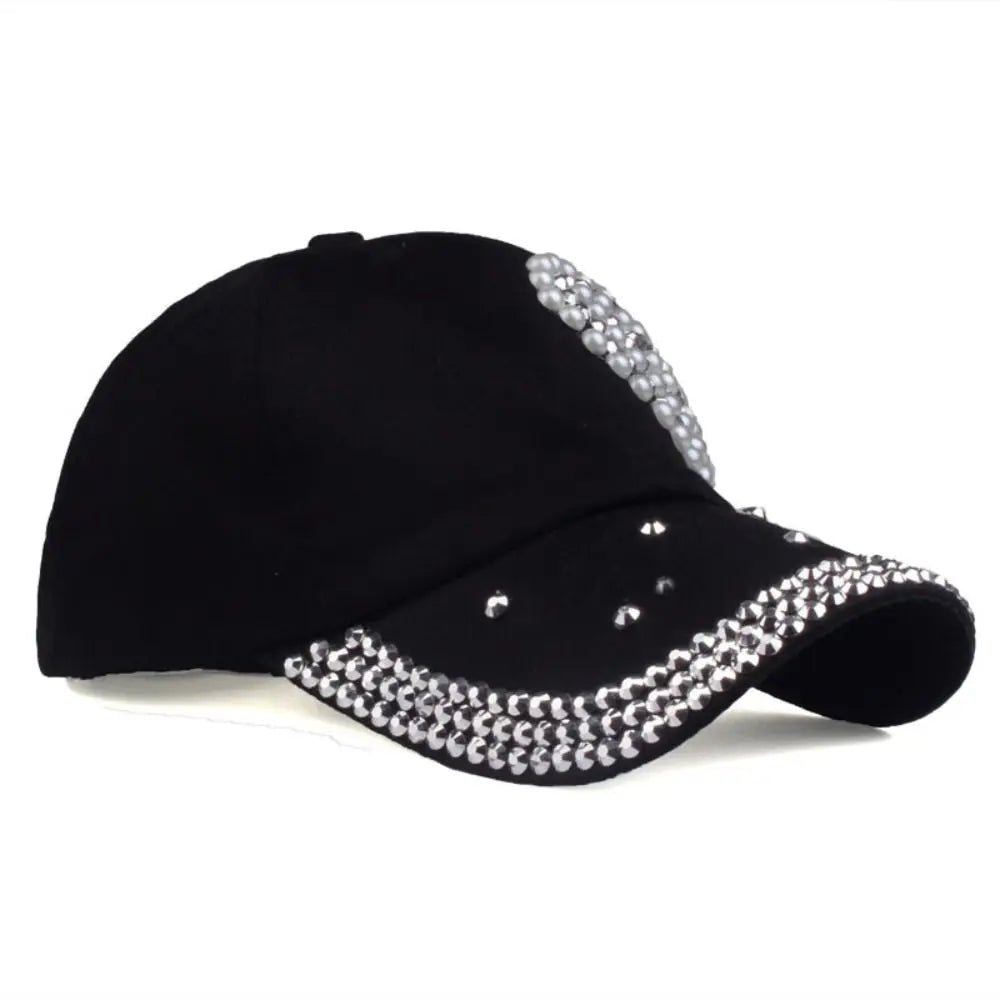 NEW Fashion Adjustable Heart Shaped Rhinestones Studded Peaked Cap Hat