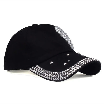 NEW Fashion Adjustable Heart Shaped Rhinestones Studded Peaked Cap Hat